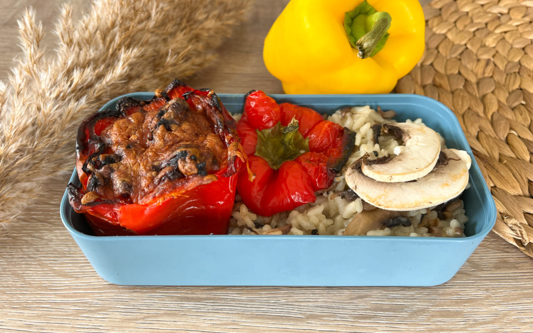 Poivrons farcis et risotto aux champignons 