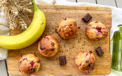 Muffin banane framboises pépites de chocolat